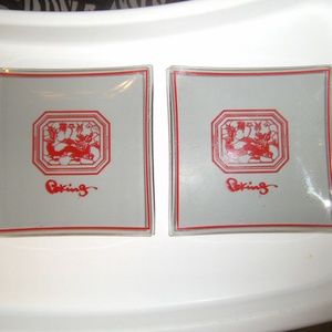 2 Square Glass PEKING Trinket Appetizer Souvenir p